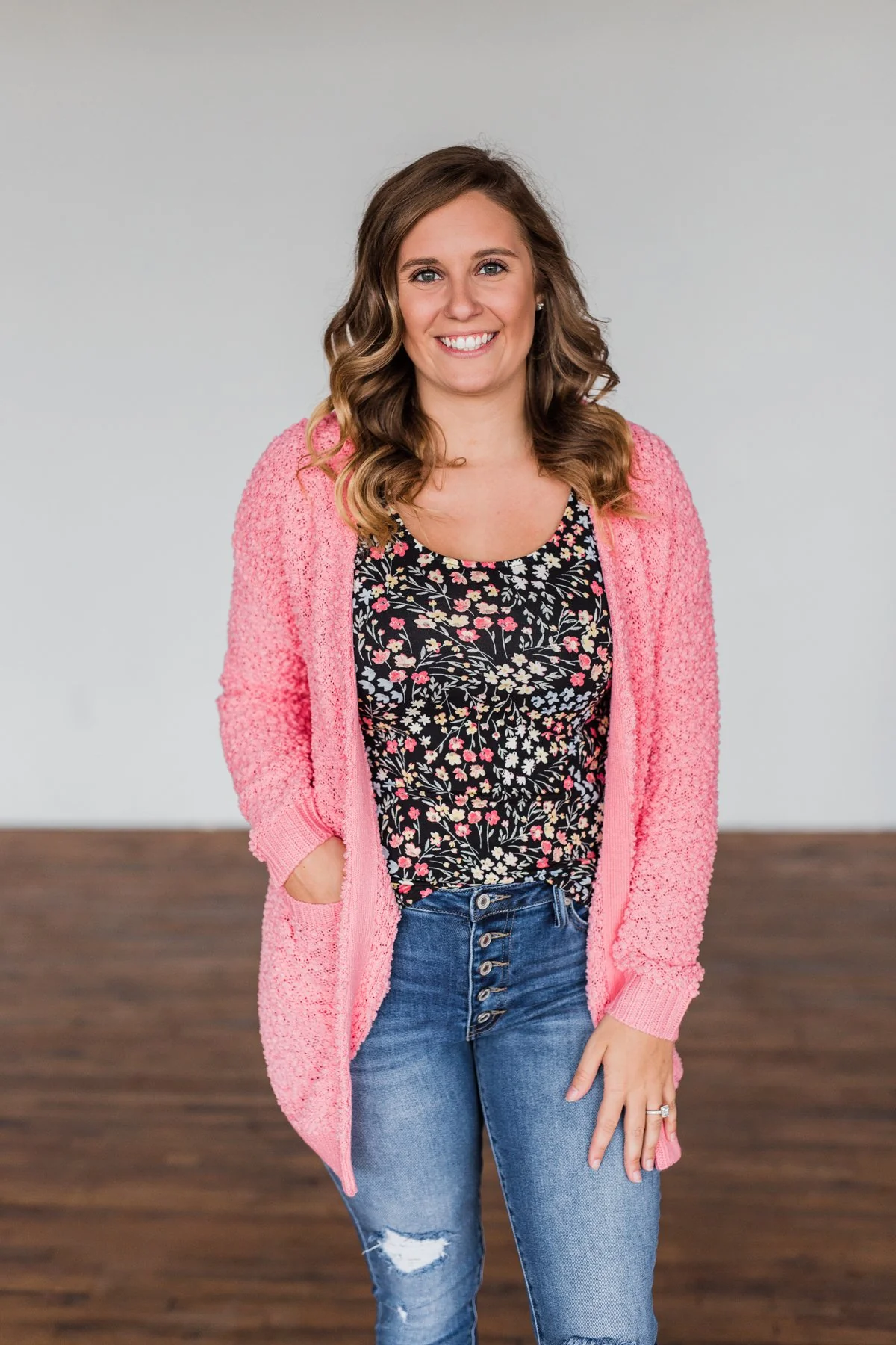 Stealing Glances Popcorn Knit Cardigan- Bubblegum Pink - Image 4