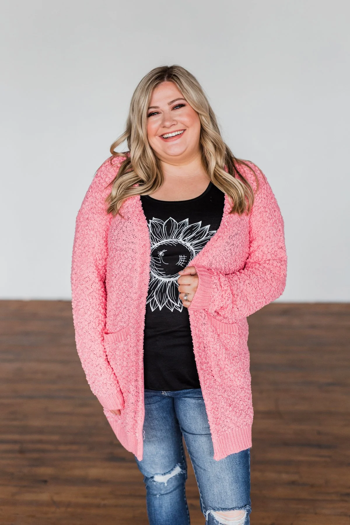 Stealing Glances Popcorn Knit Cardigan- Bubblegum Pink - Image 9