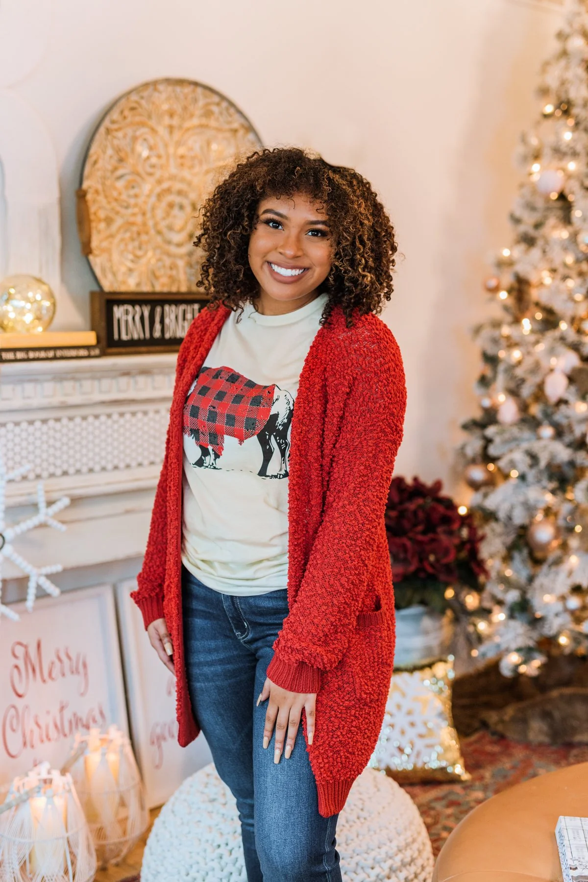 Stealing Glances Popcorn Knit Cardigan- Vintage Red - Image 4