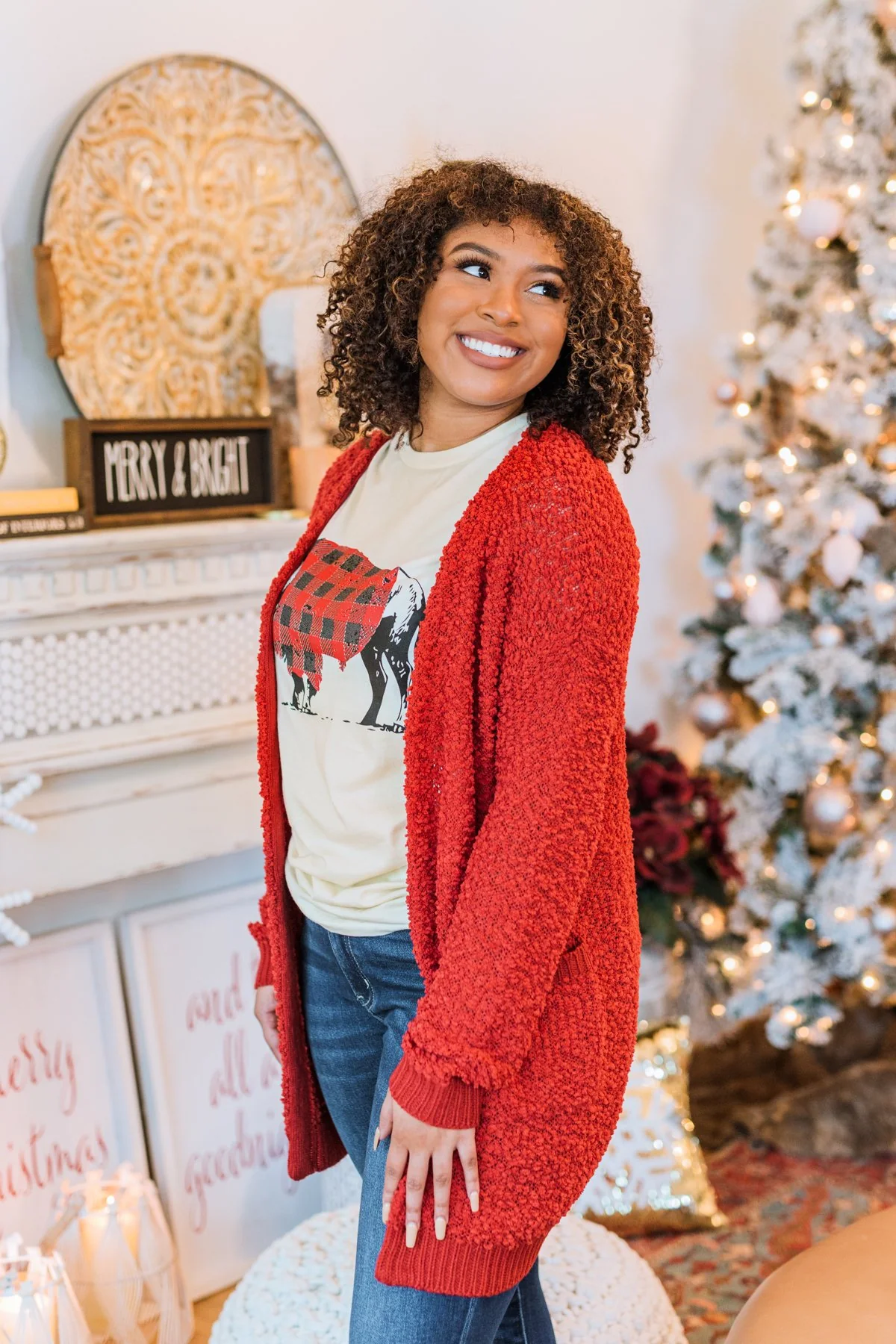 Stealing Glances Popcorn Knit Cardigan- Vintage Red - Image 9