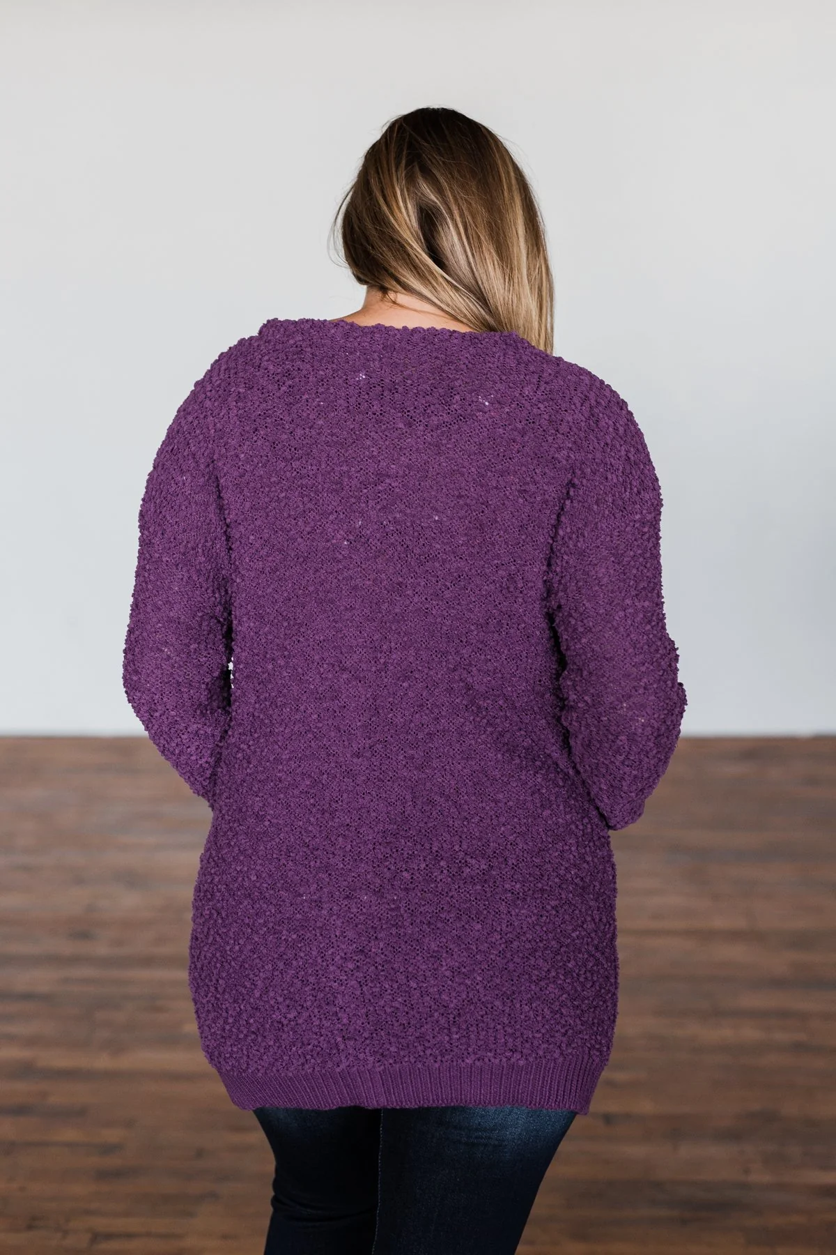 Stealing Glances Popcorn Knit Cardigan- Eggplant - Image 15