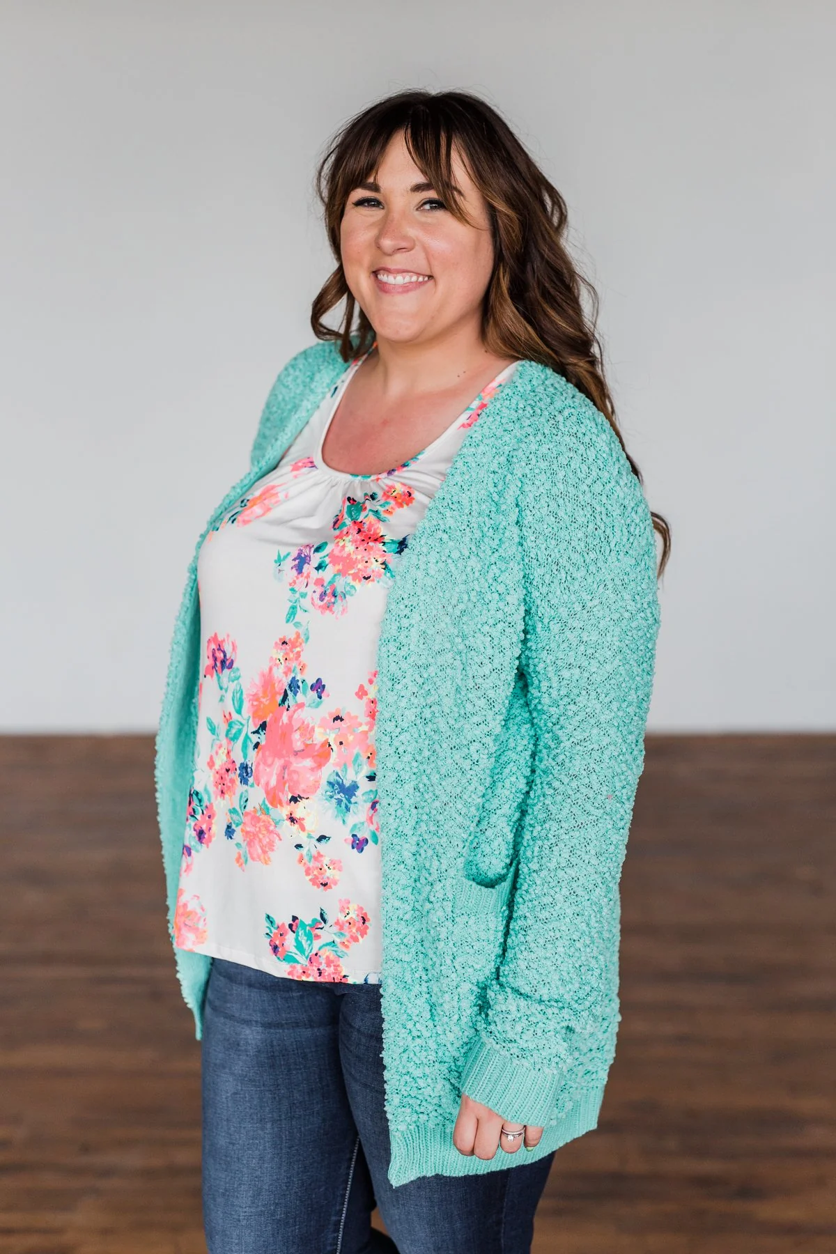 Stealing Glances Popcorn Knit Cardigan- Mint - Image 2