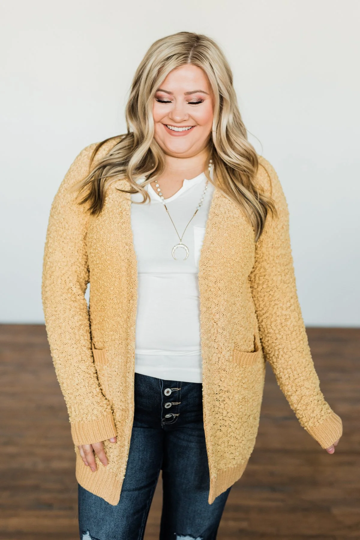 Stealing Glances Popcorn Knit Cardigan- Mustard - Image 2