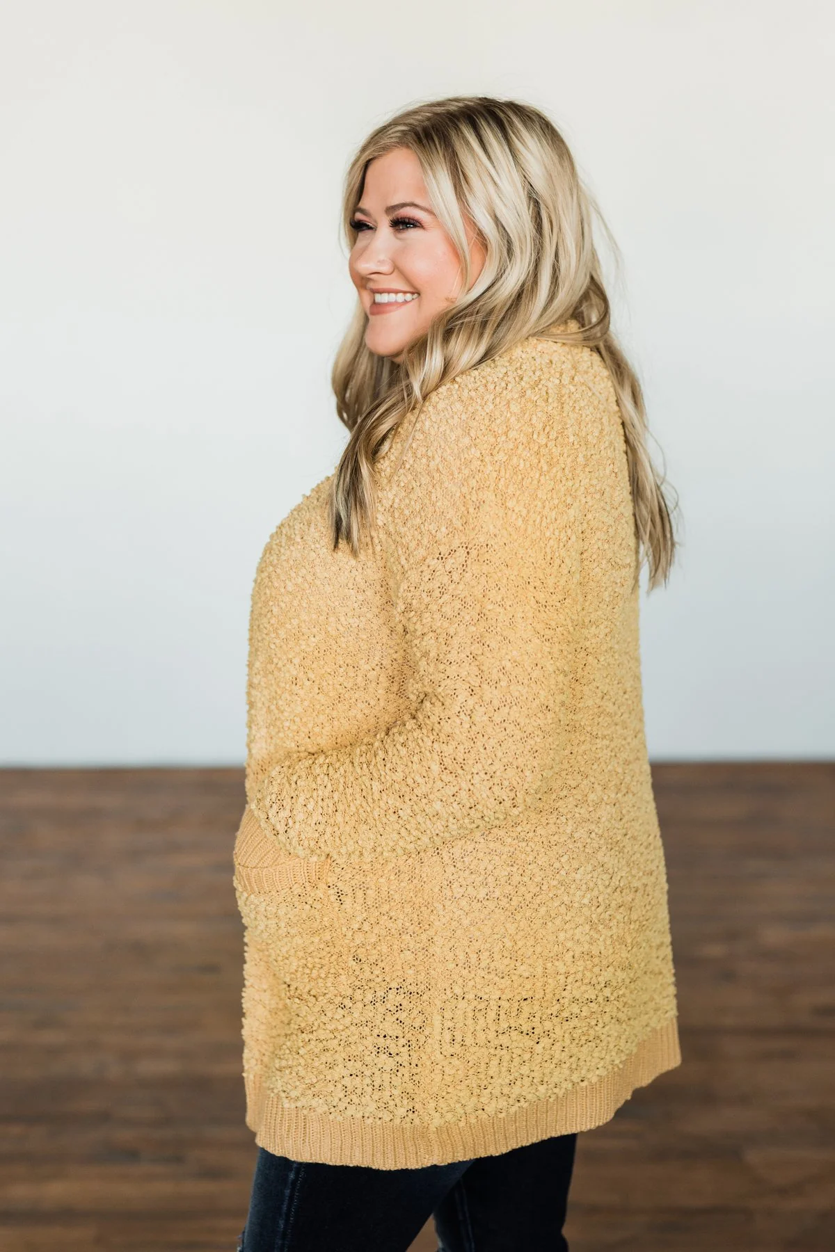 Stealing Glances Popcorn Knit Cardigan- Mustard - Image 7