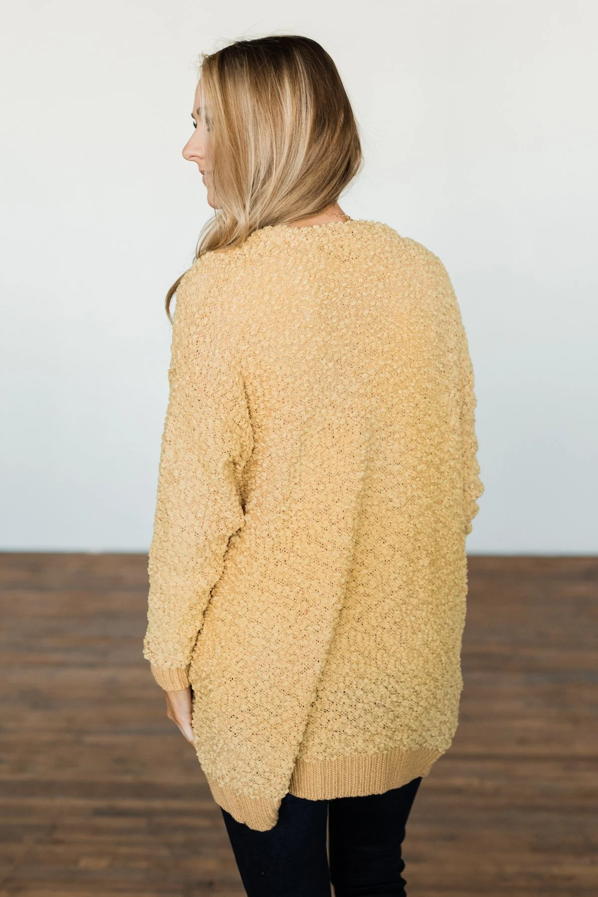 Stealing Glances Popcorn Knit Cardigan- Mustard - Image 8
