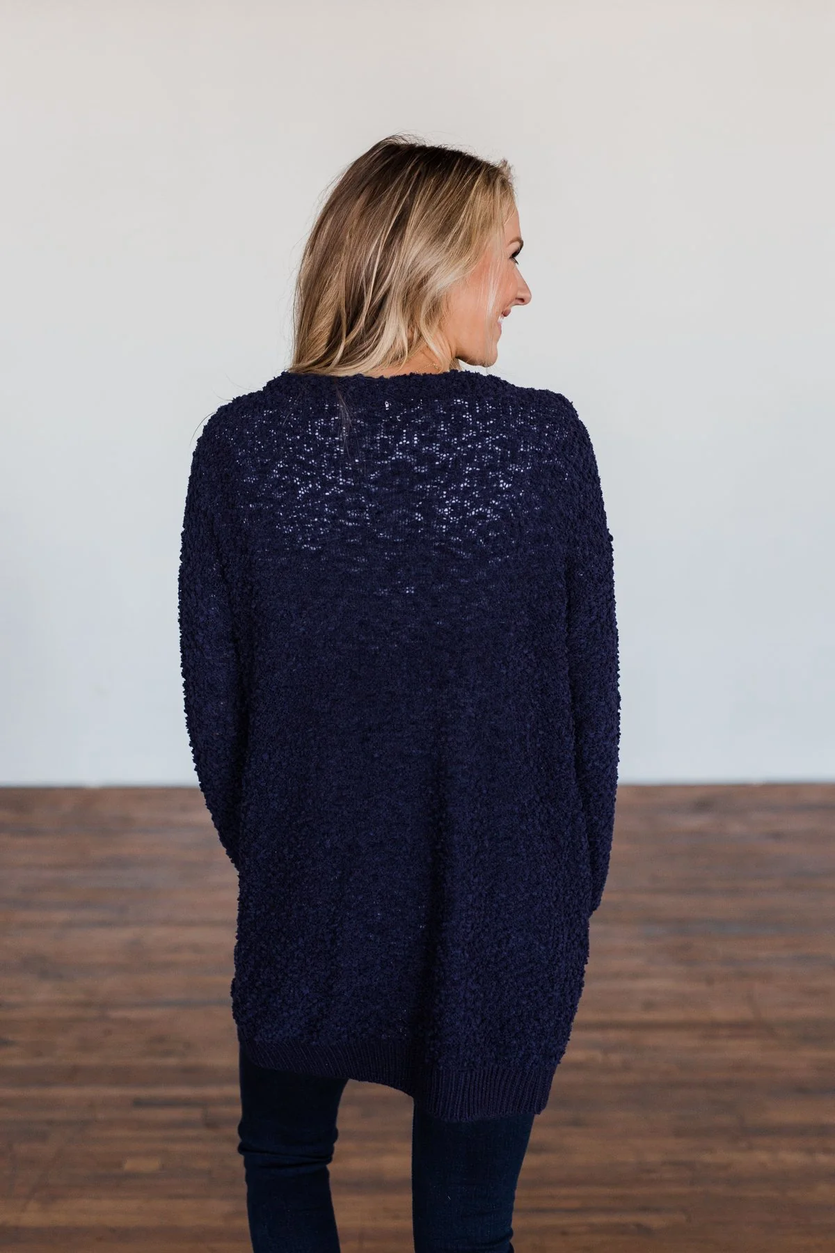 Stealing Glances Popcorn Knit Cardigan- Navy - Image 11
