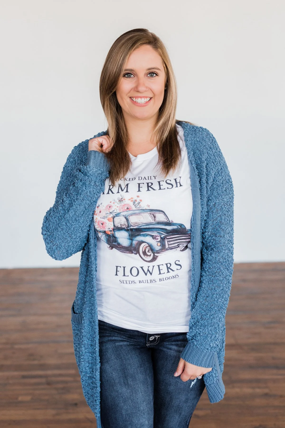 Stealing Glances Popcorn Knit Cardigan- Steel Blue - Image 5