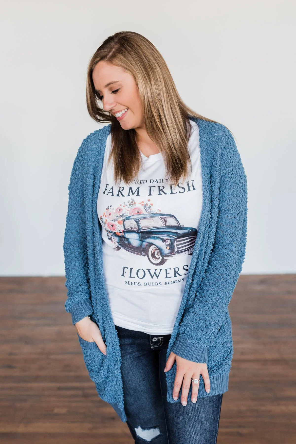 Stealing Glances Popcorn Knit Cardigan- Steel Blue - Image 7