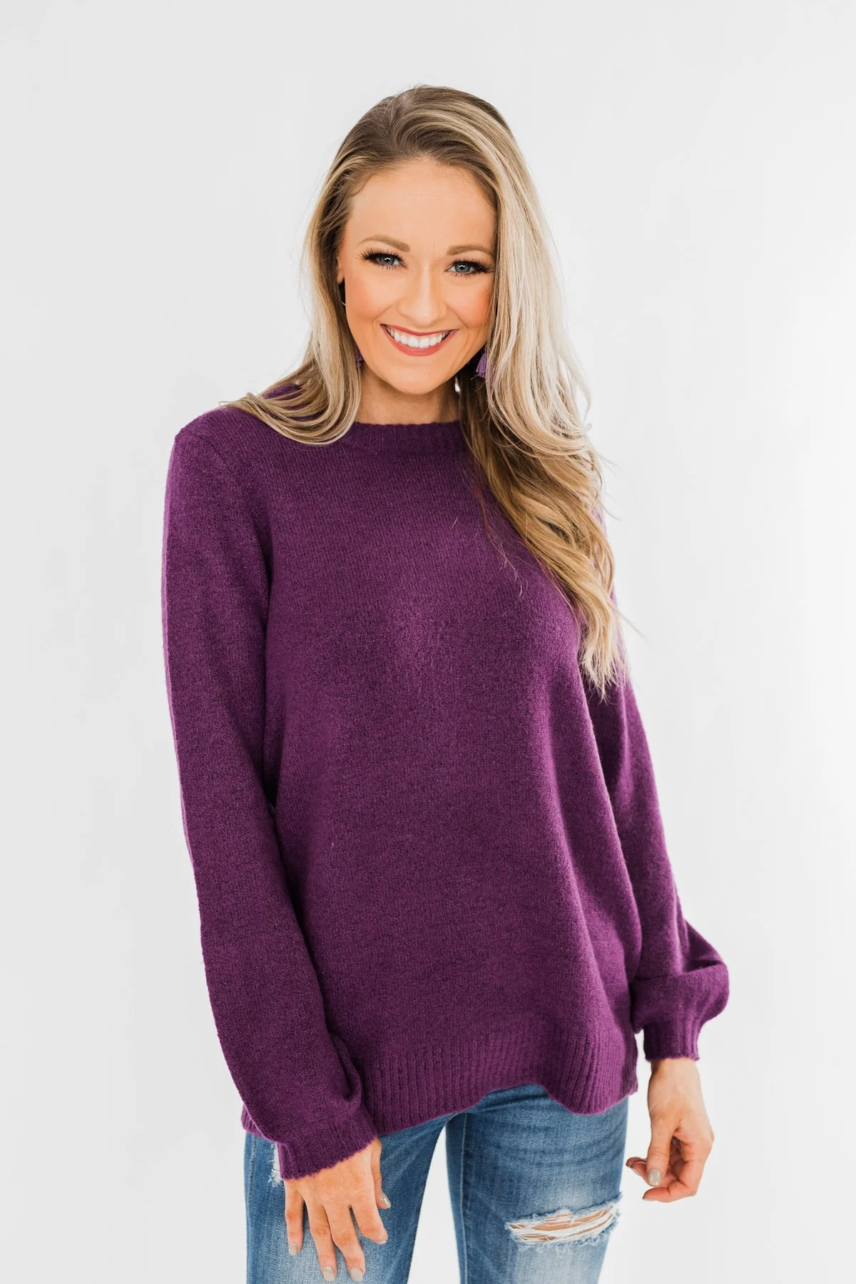 Stealing Your Time Knit Sweater- Plum - Image 2