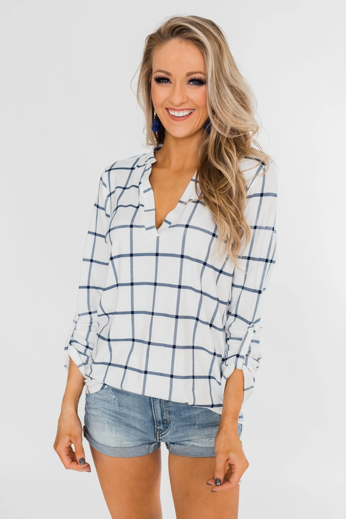 Step by Step Graph Striped V-Neck Top- White