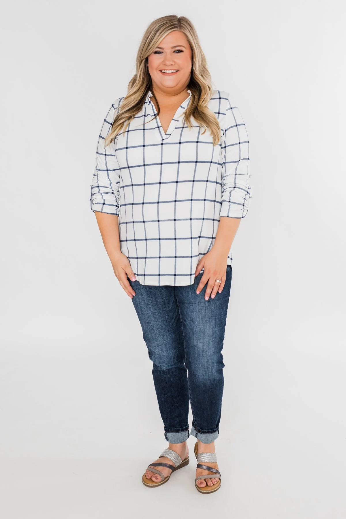 Step by Step Graph Striped V-Neck Top- White - Image 4