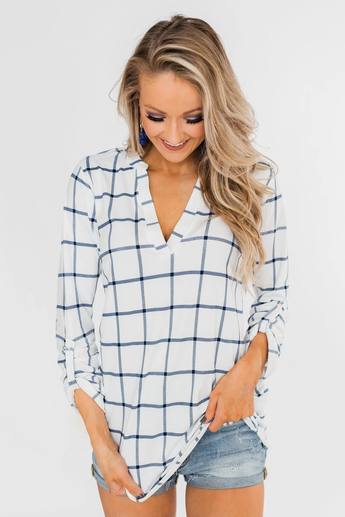 Step by Step Graph Striped V-Neck Top- White - Image 7