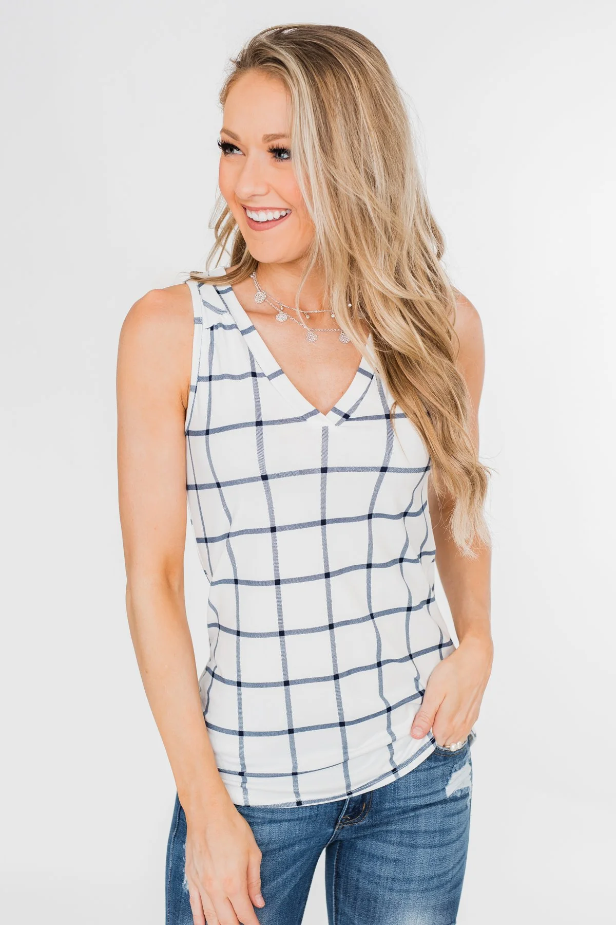 Step to the Beat Graph Striped Tank Top- White - Image 11