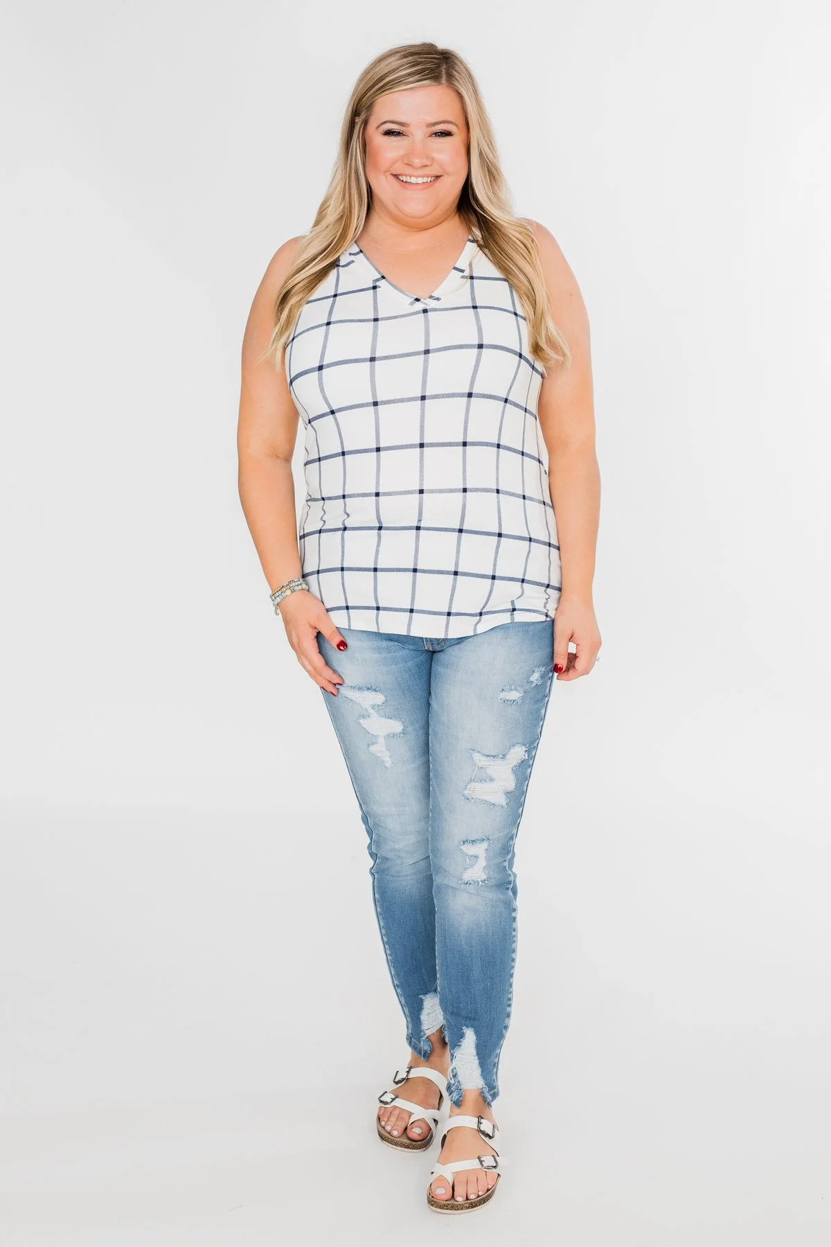 Step to the Beat Graph Striped Tank Top- White - Image 4
