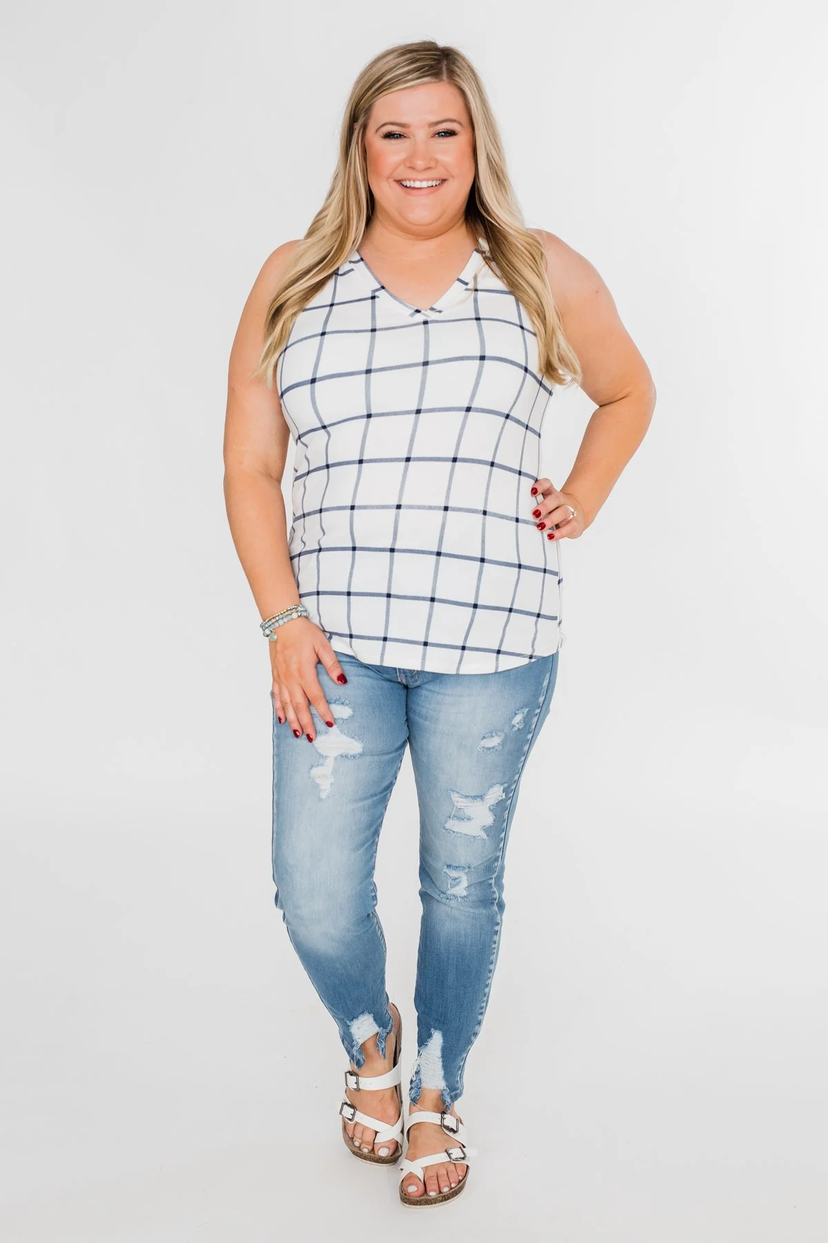 Step to the Beat Graph Striped Tank Top- White - Image 6