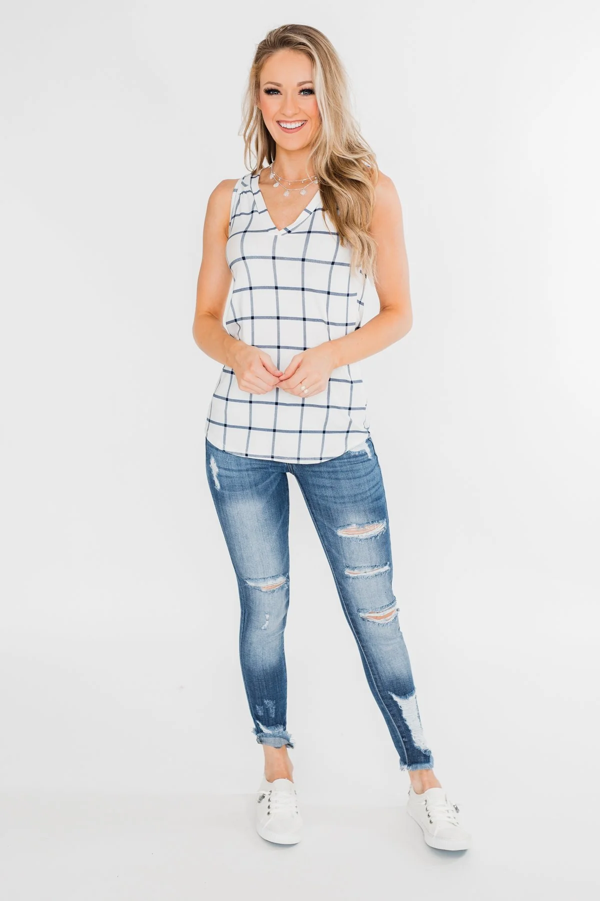 Step to the Beat Graph Striped Tank Top- White - Image 7