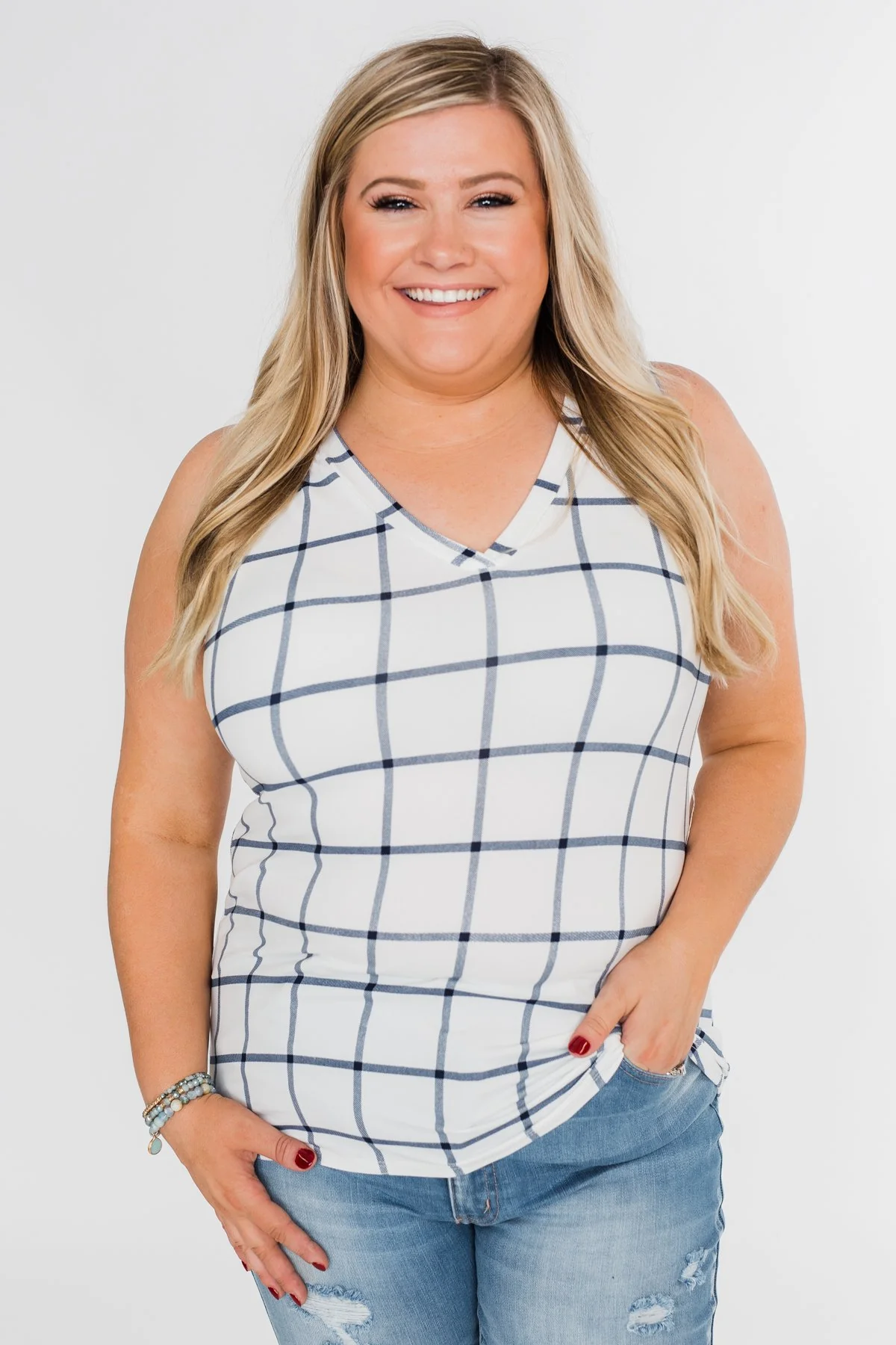 Step to the Beat Graph Striped Tank Top- White - Image 8