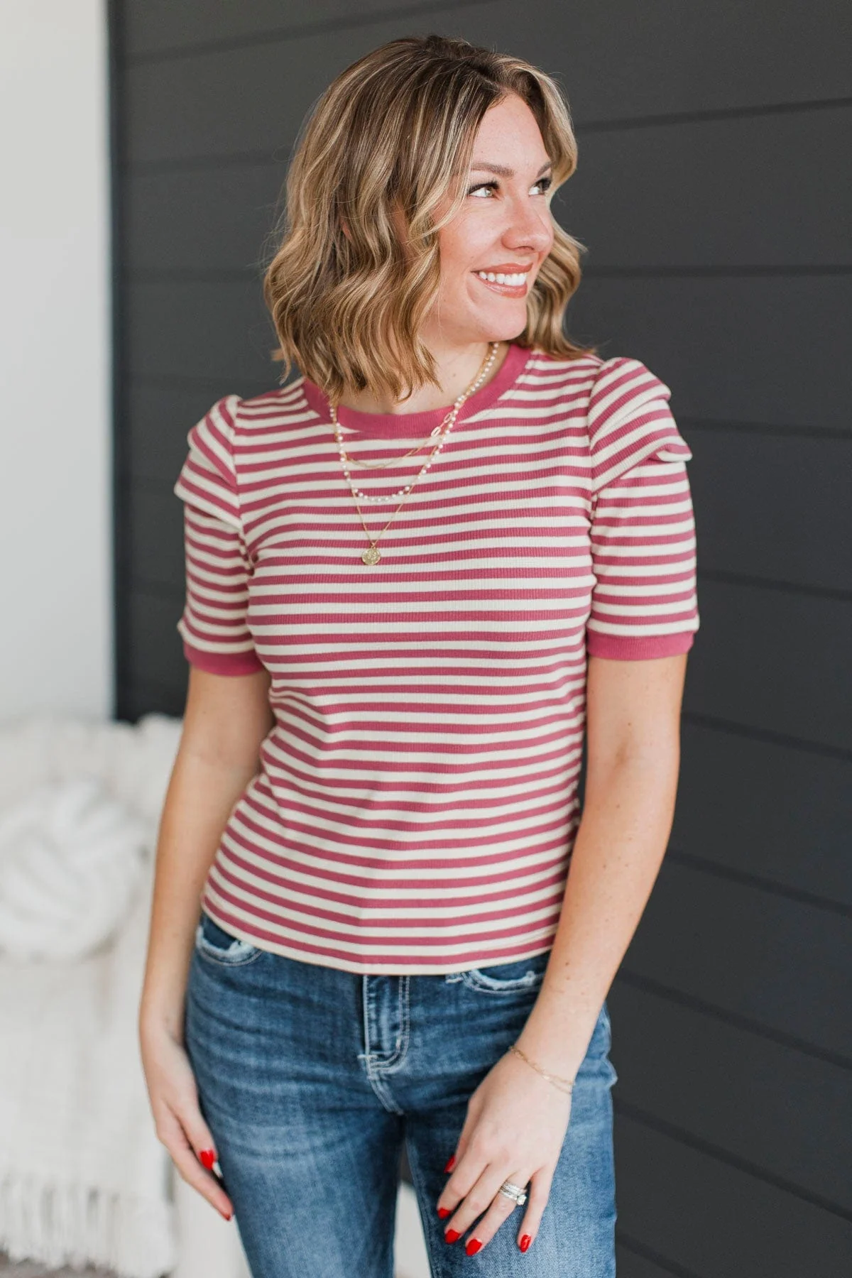 Step Towards Excellence Striped Top- Mauve - Image 2