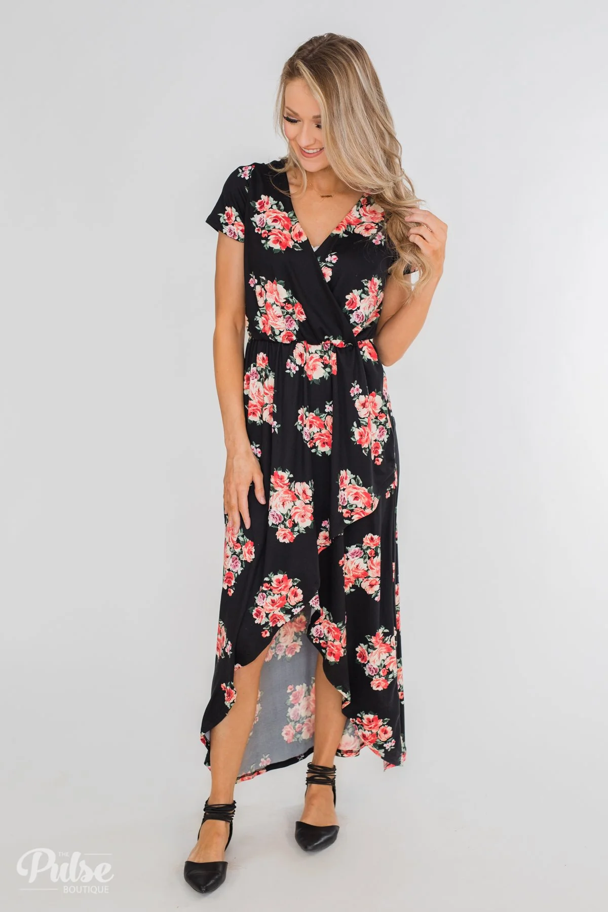 Still Into You Short Sleeve Floral Maxi Dress- Black - Image 3