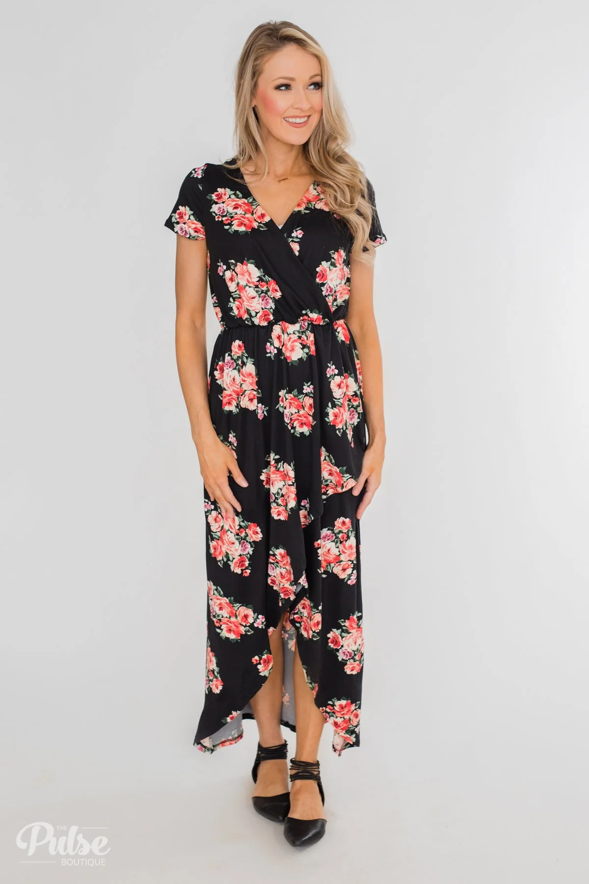 Still Into You Short Sleeve Floral Maxi Dress- Black - Image 7