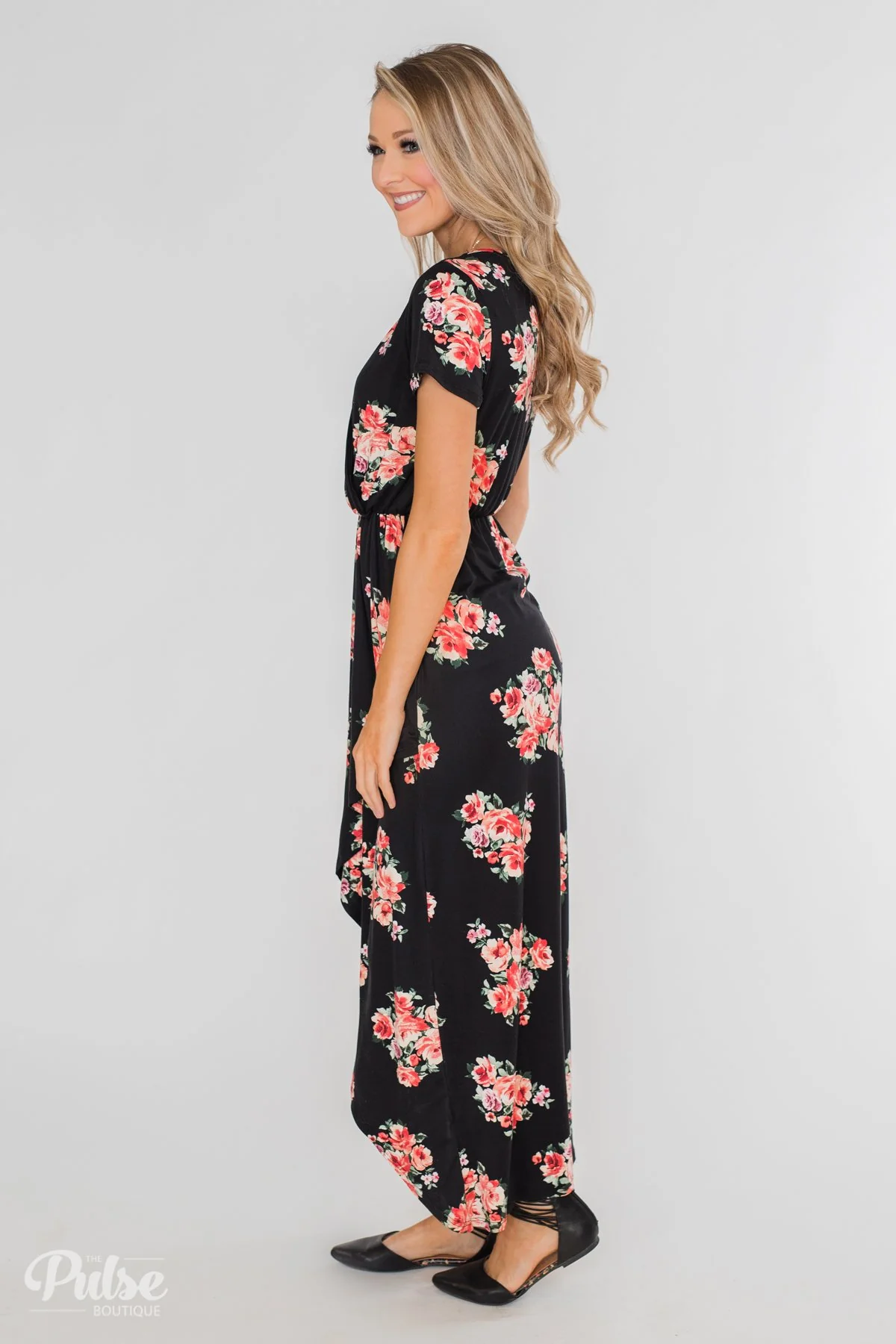 Still Into You Short Sleeve Floral Maxi Dress- Black - Image 8