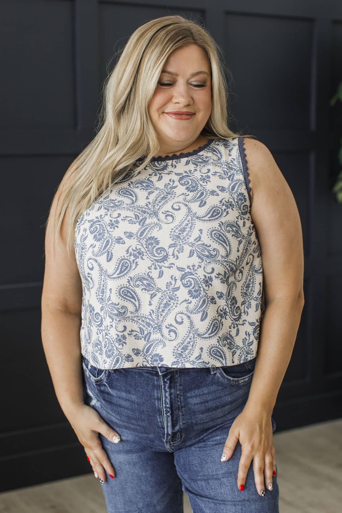 Stillness Brings Clarity Sleeveless Top- Light Navy - Image 2