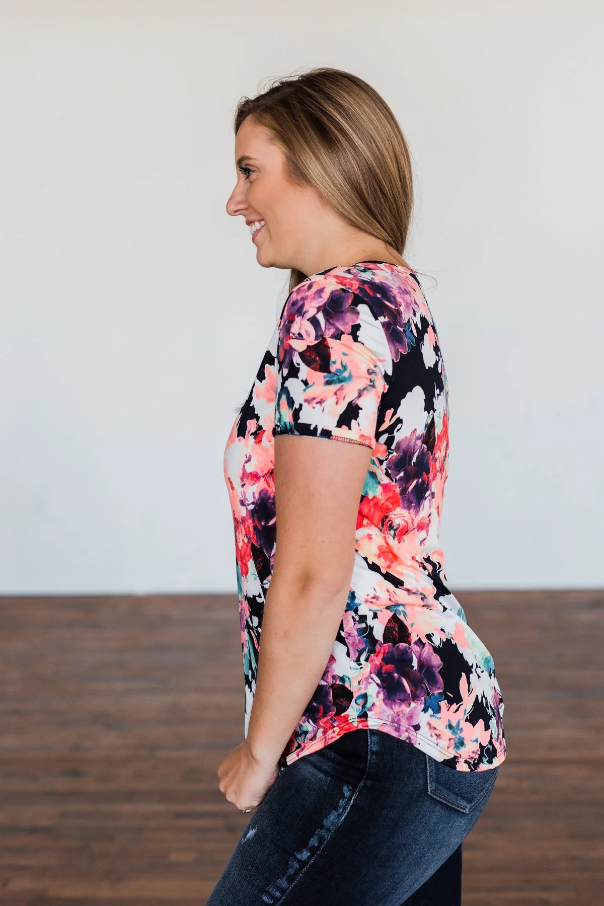 Stole My Heart Floral Criss-Cross Top- Dark Navy & Neon Multi-Color - Image 6