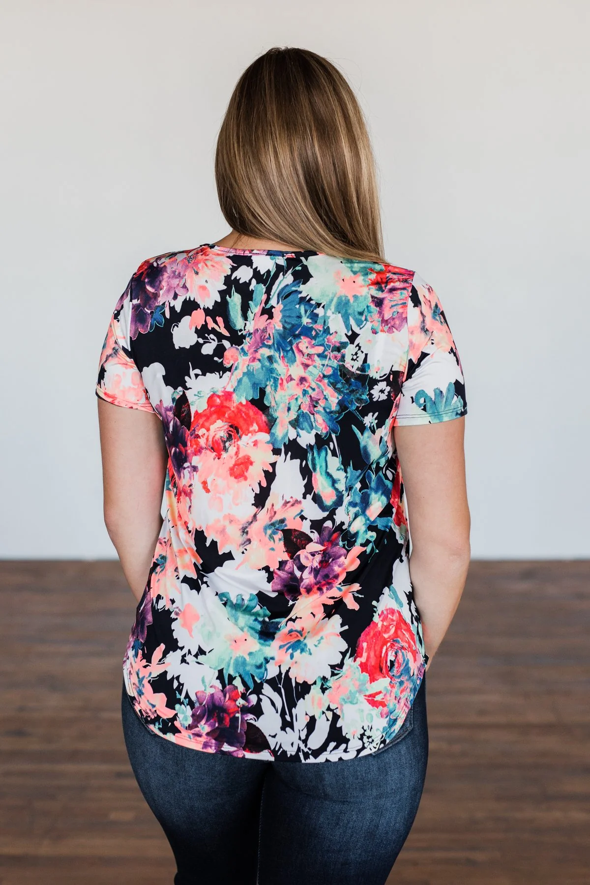 Stole My Heart Floral Criss-Cross Top- Dark Navy & Neon Multi-Color - Image 8