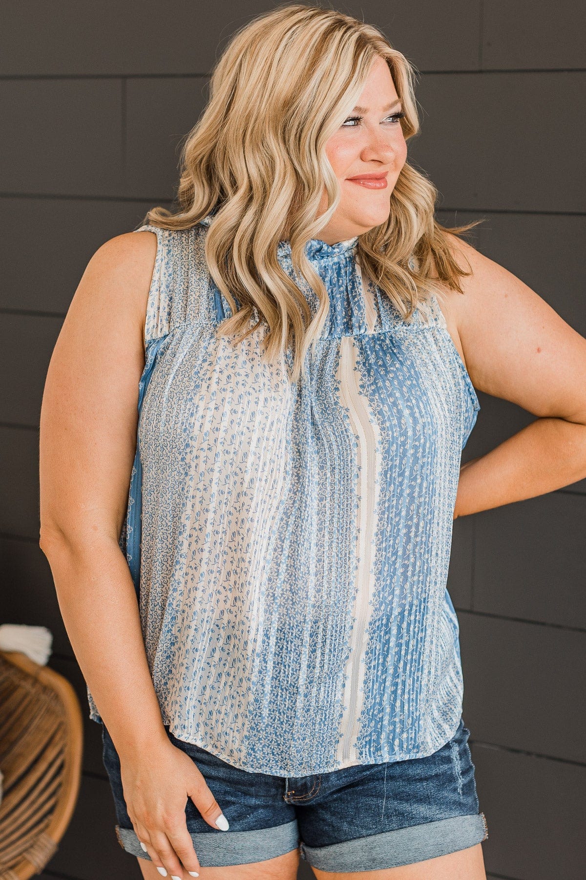 Stolen Moments Knit Tank Top- Blue - Image 3