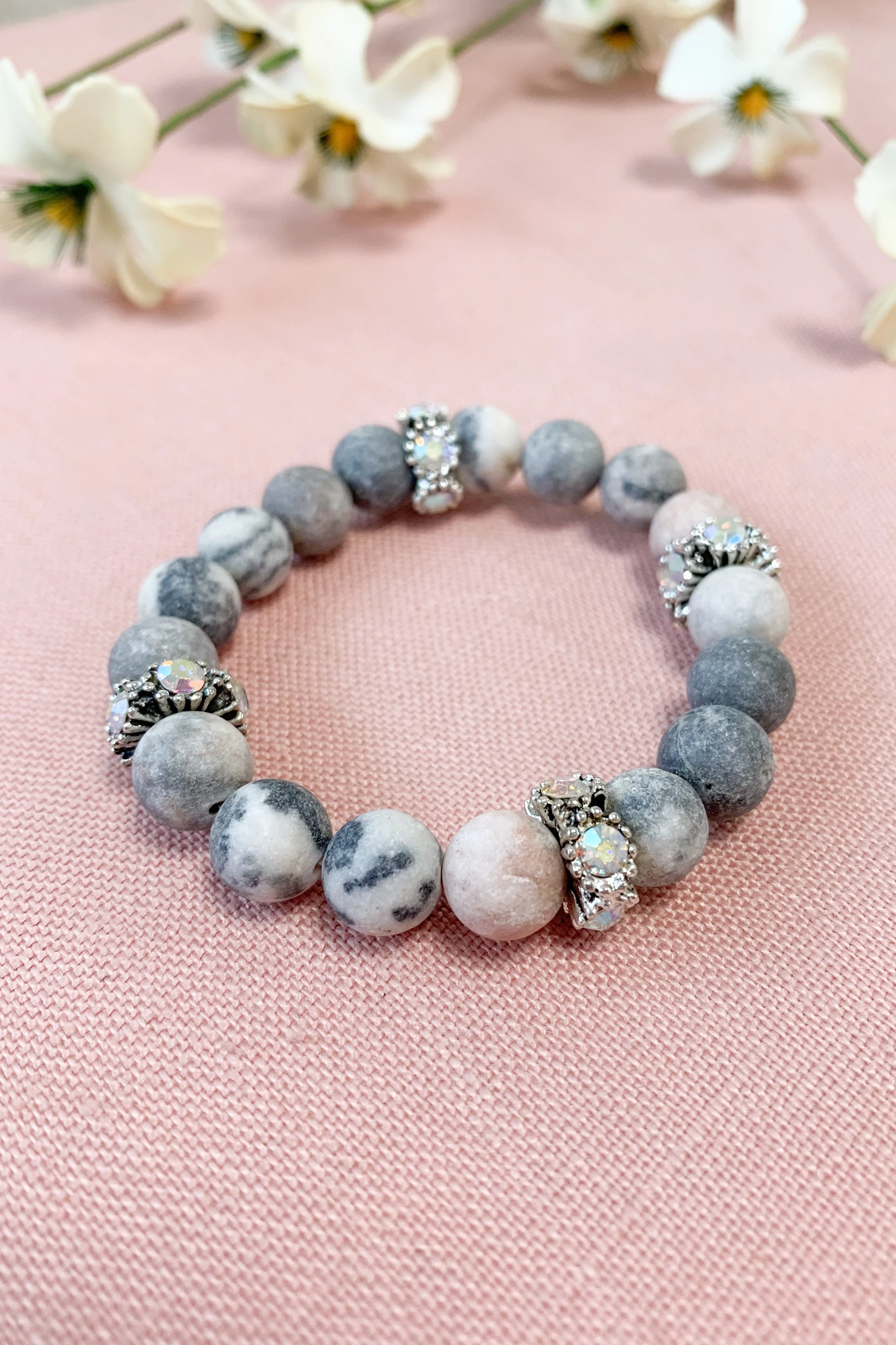 Stone and Gem Bracelet-Grey and Pink - Image 3