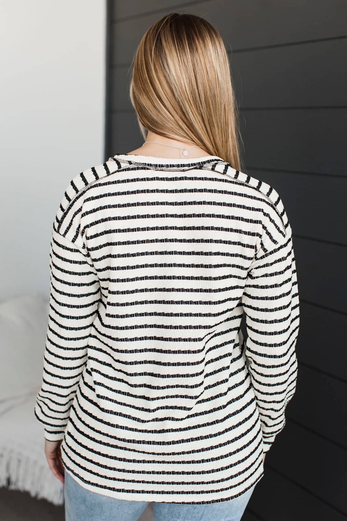Story To Tell Long Sleeve Striped Top- Ivory & Black - Image 7
