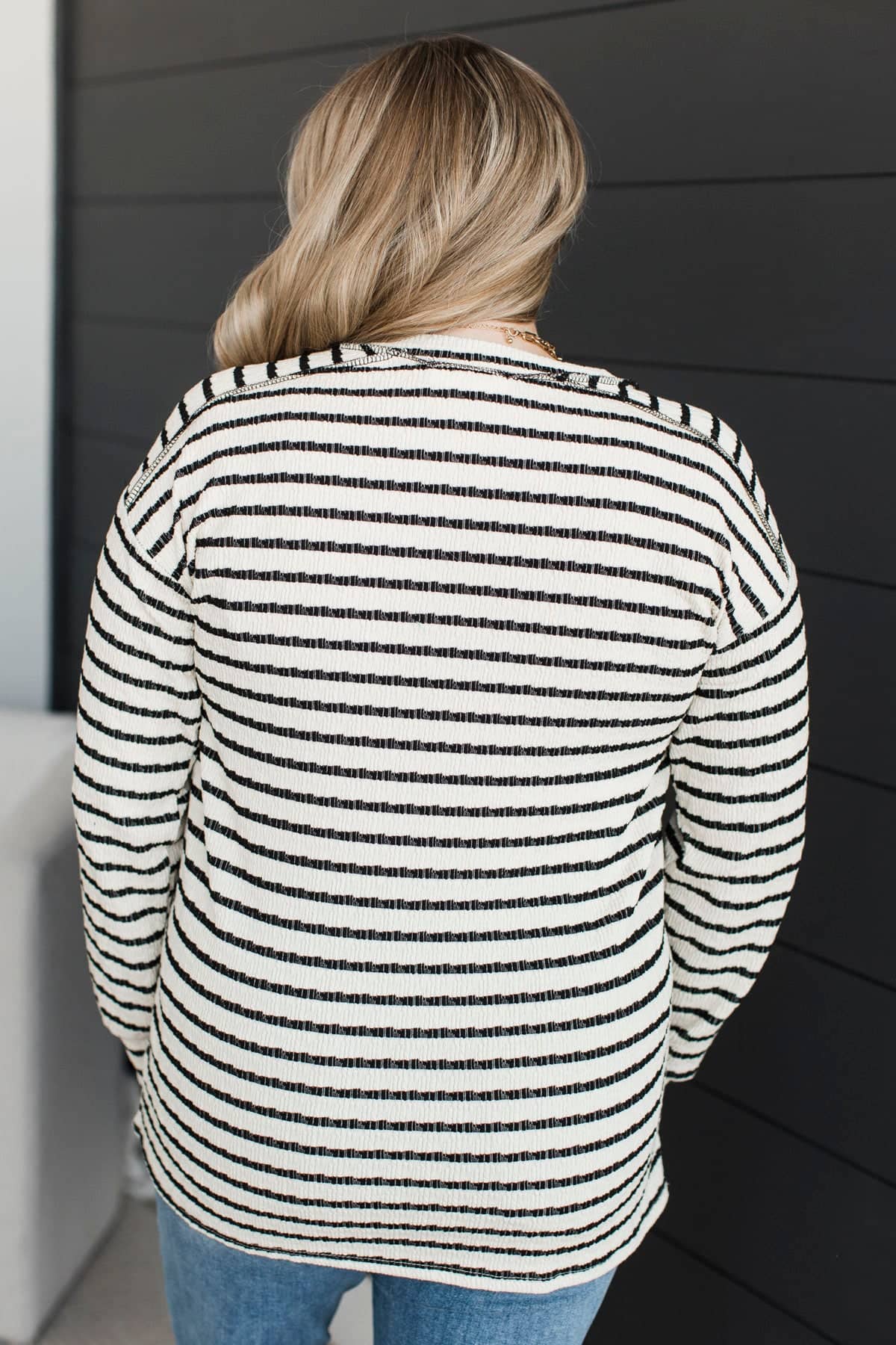 Story To Tell Long Sleeve Striped Top- Ivory & Black - Image 8