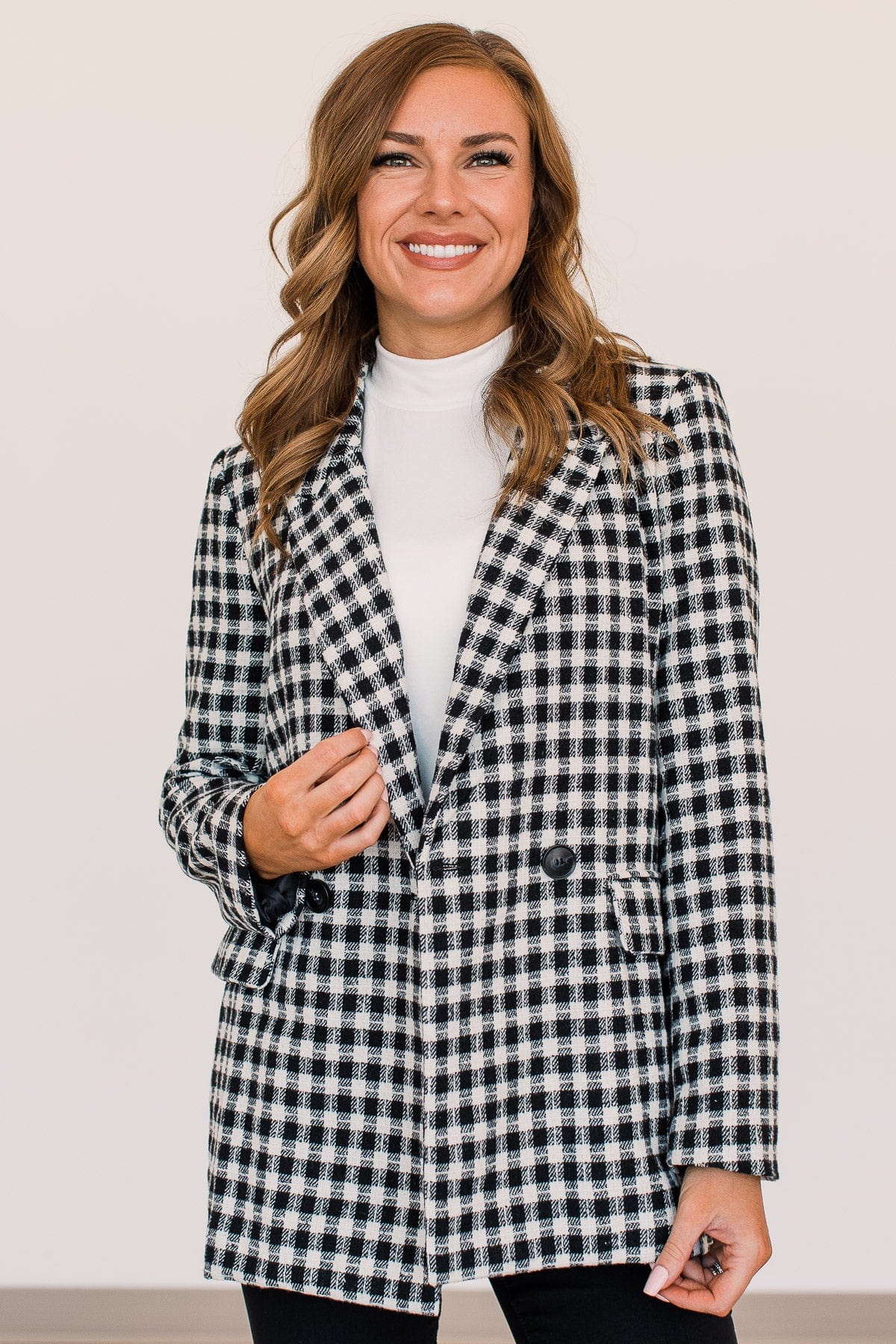Straight To Success Button Blazer- Black & White - Image 2