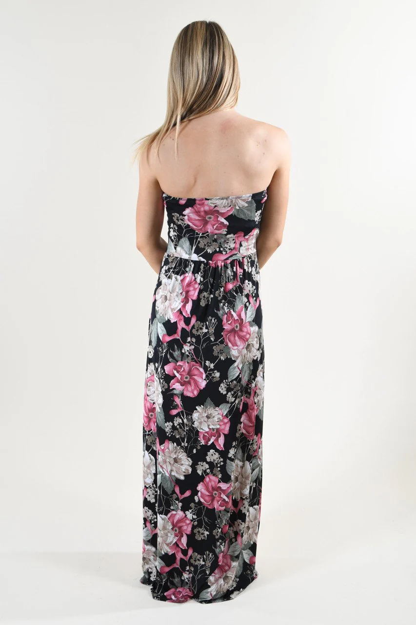 Strapless Floral Maxi Dress ~ Pink & Black - Image 6