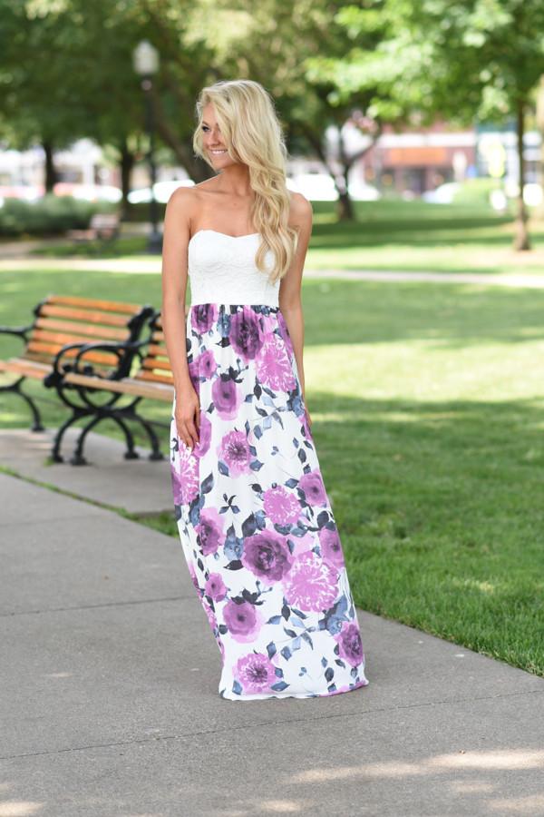 Strapless Purple Floral Maxi - Image 3