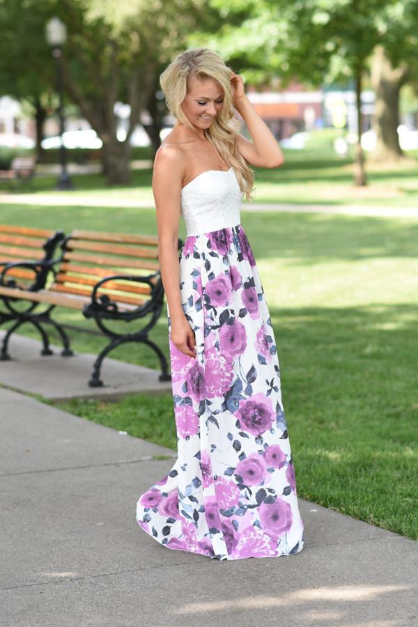 Strapless Purple Floral Maxi - Image 4