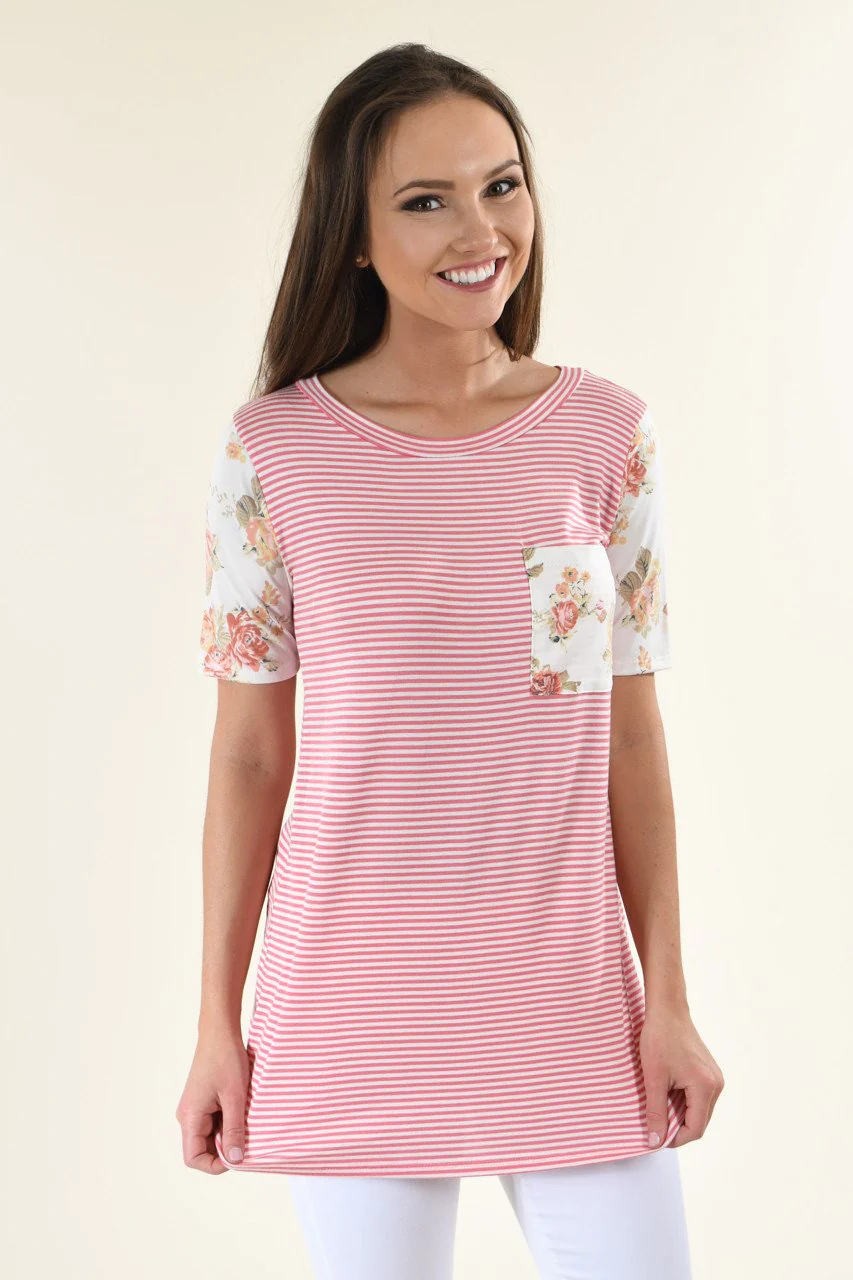 Strawberry & White Floral Pocket Top