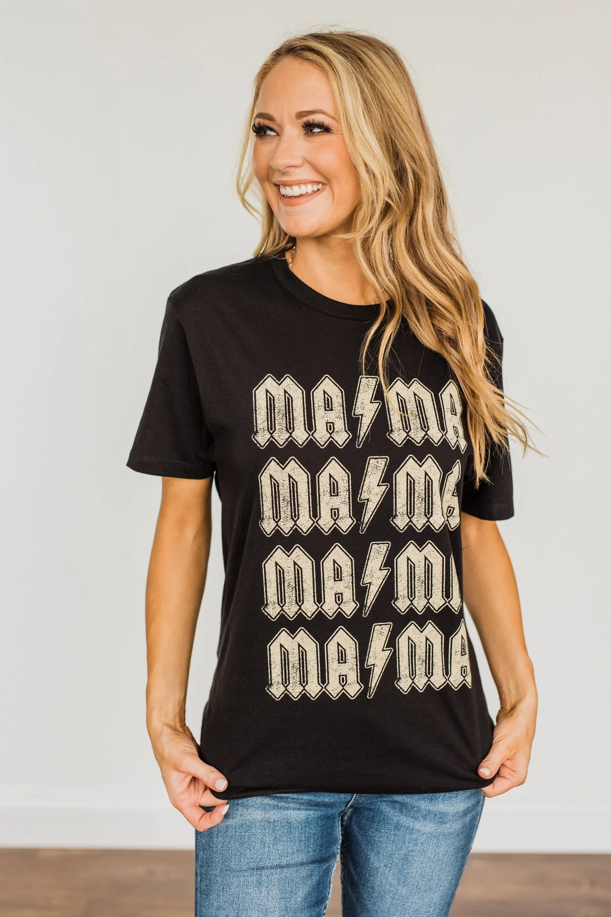 Striking "Mama" Lightning Bolt Graphic Tee- Black - Image 4