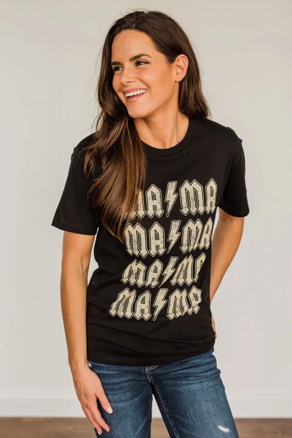 Striking "Mama" Lightning Bolt Graphic Tee- Black - Image 7