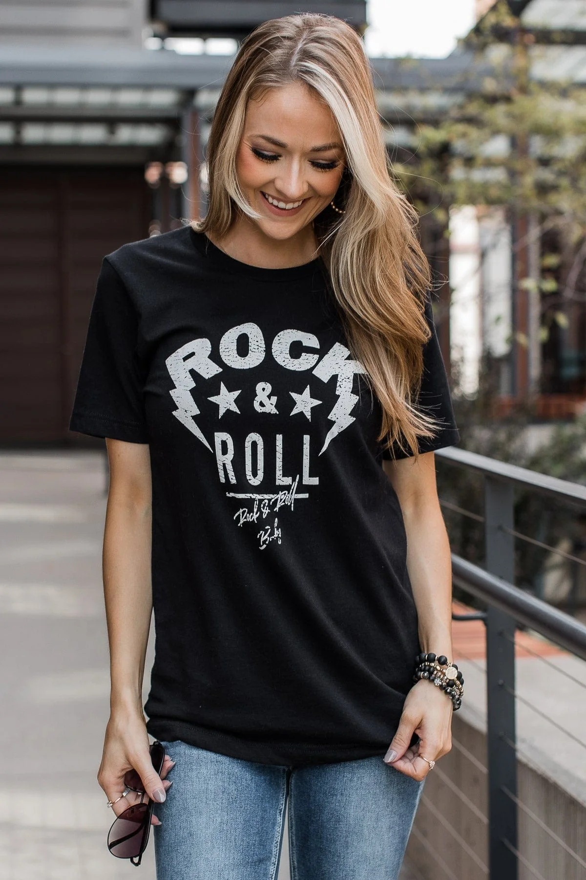 Striking "Rock & Roll" Graphic Tee- Black - Image 4