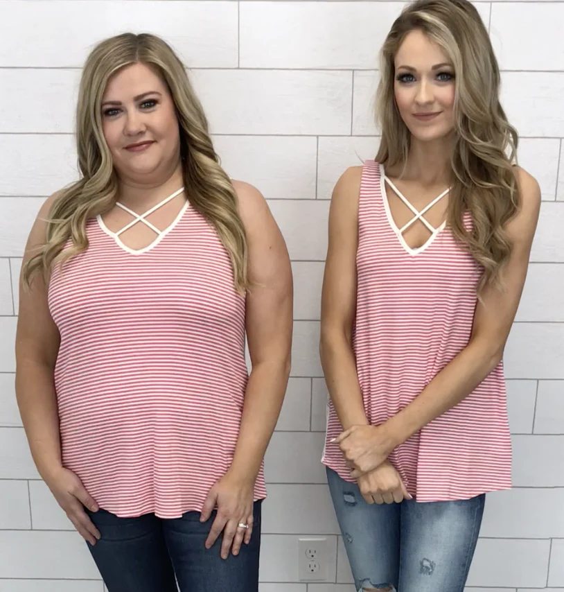 Striped & Aztec Feather Criss Cross Tank- Pink