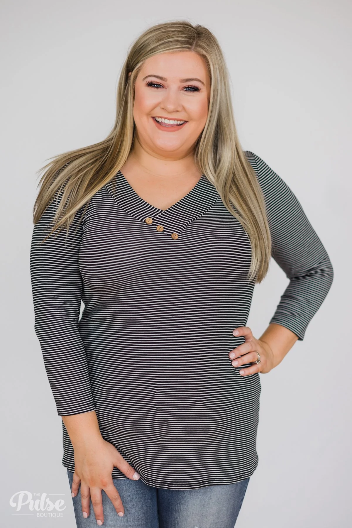 Striped Cutie 3/4 Sleeve Top- Black - Image 8