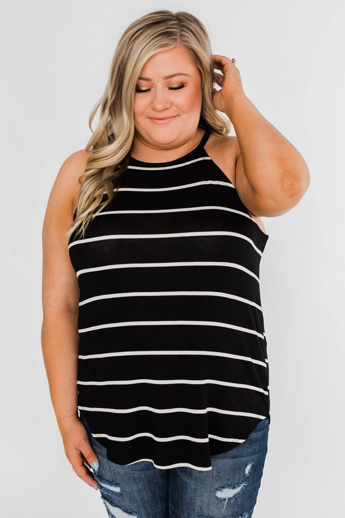 Striped Halter Tank Top- Black - Image 8