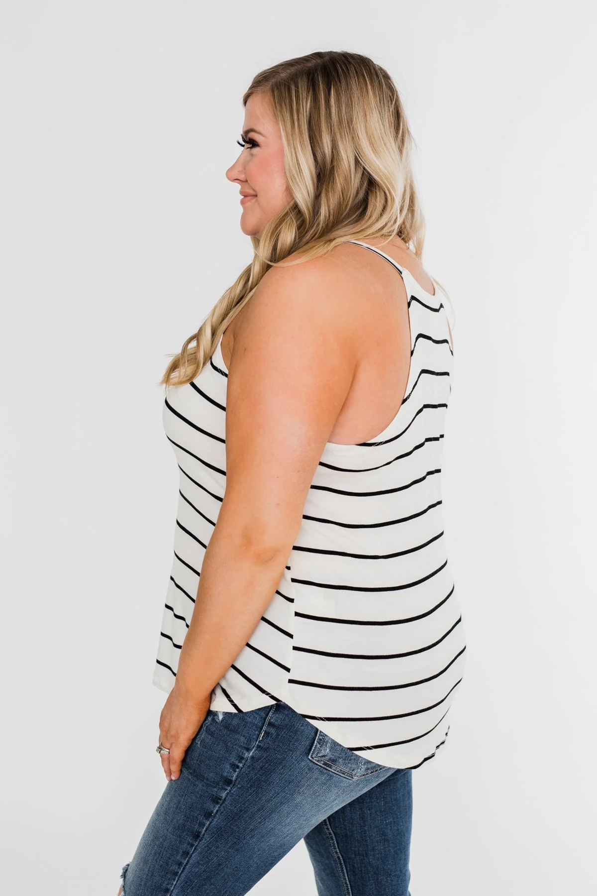 Striped Halter Tank Top- Ivory - Image 10
