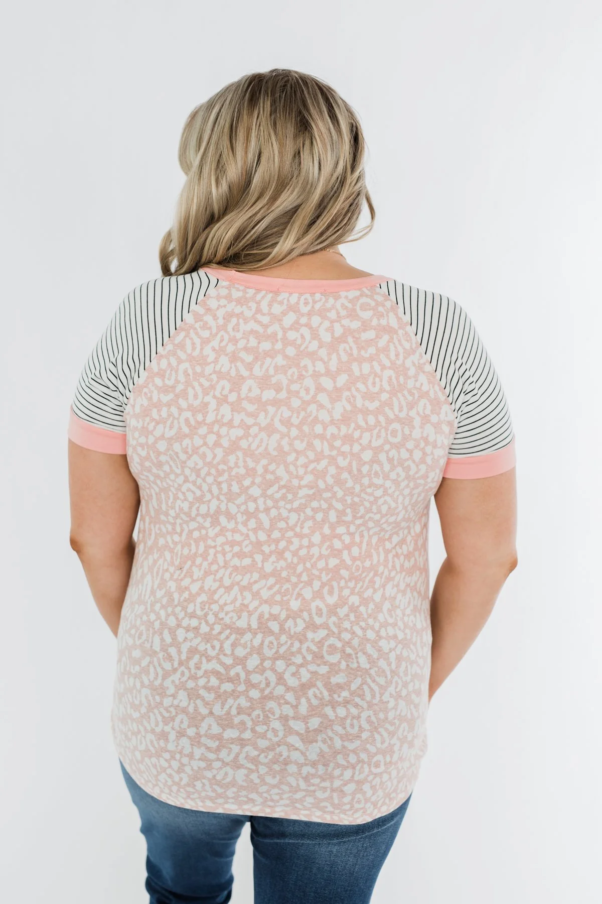 Stripes & Animal Print Color Block Raglan Top- Blush - Image 13