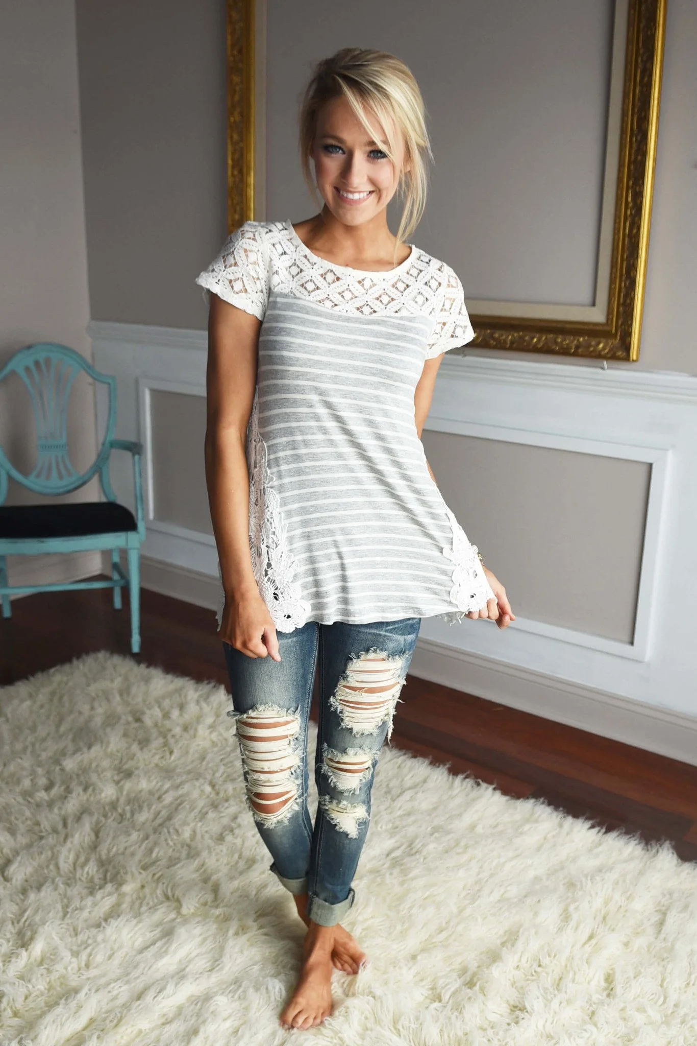 Stripes & Lace Top - Image 2