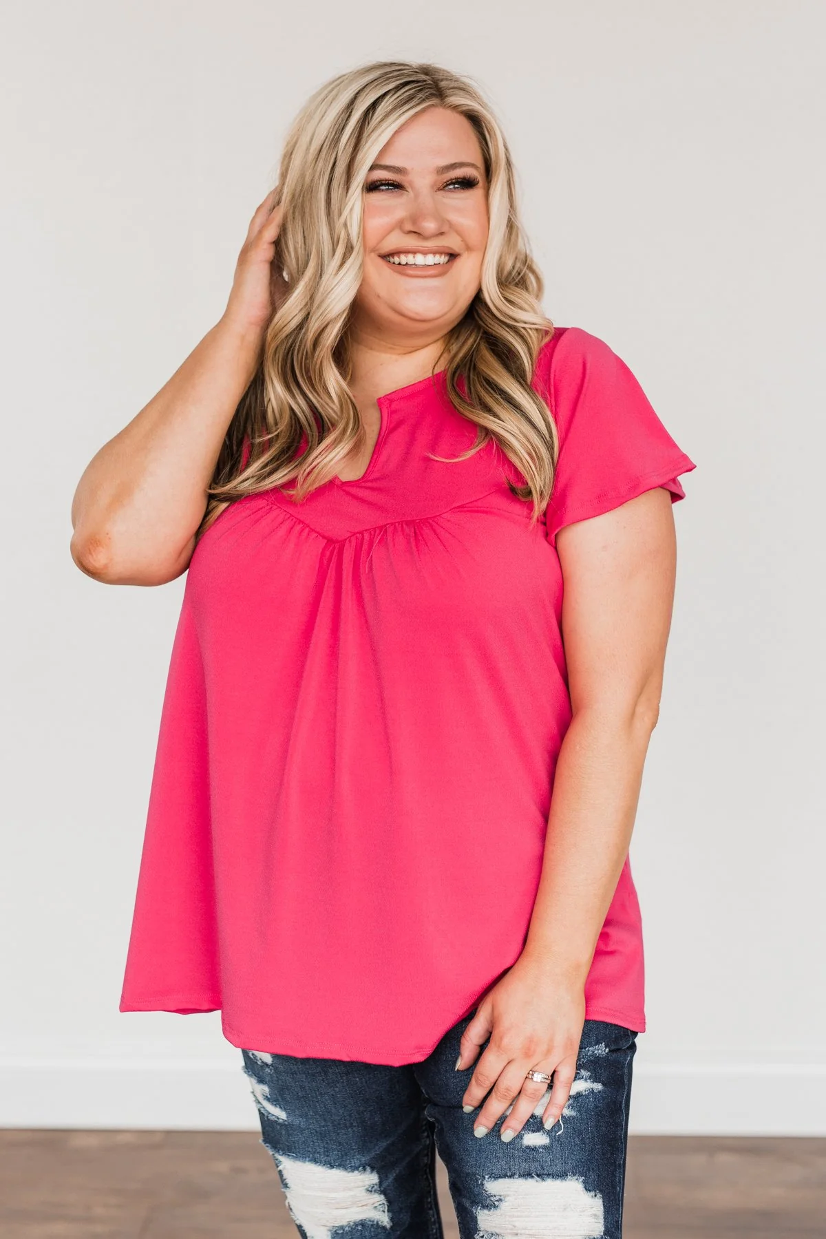 Strive For Excellence Notch Top- Fuchsia - Image 3