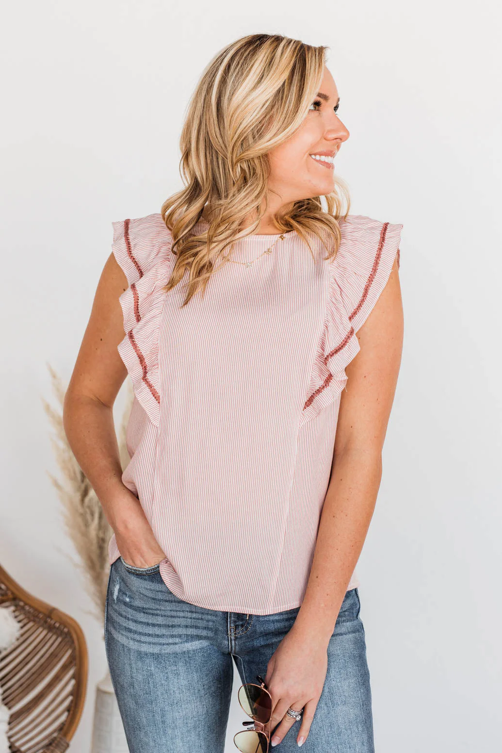Strive For More Striped Sleeveless Blouse- Rose - Image 3