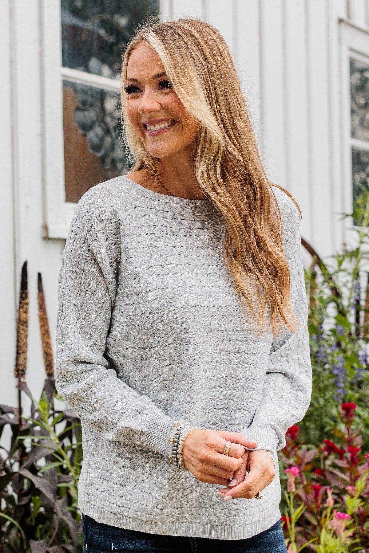 Strive To Stand Out Knit Top- Light Grey - Image 2