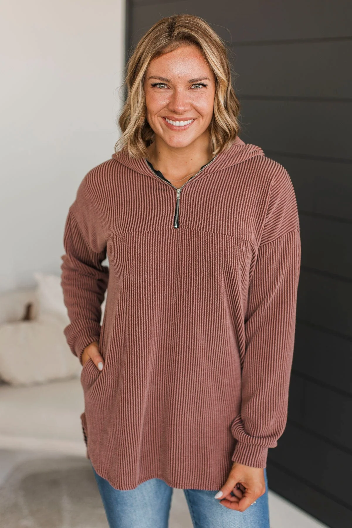 Stroke Of Luck Ribbed Pullover Top- Brick - Image 2